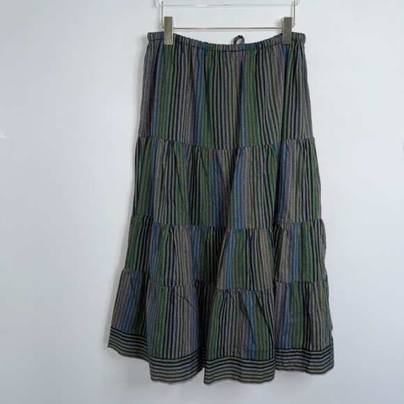Vintage Suttles and Seawinds Tiered Striped Midi Skirt Sz M (Waist 28) Cotton - Picture 2 of 12